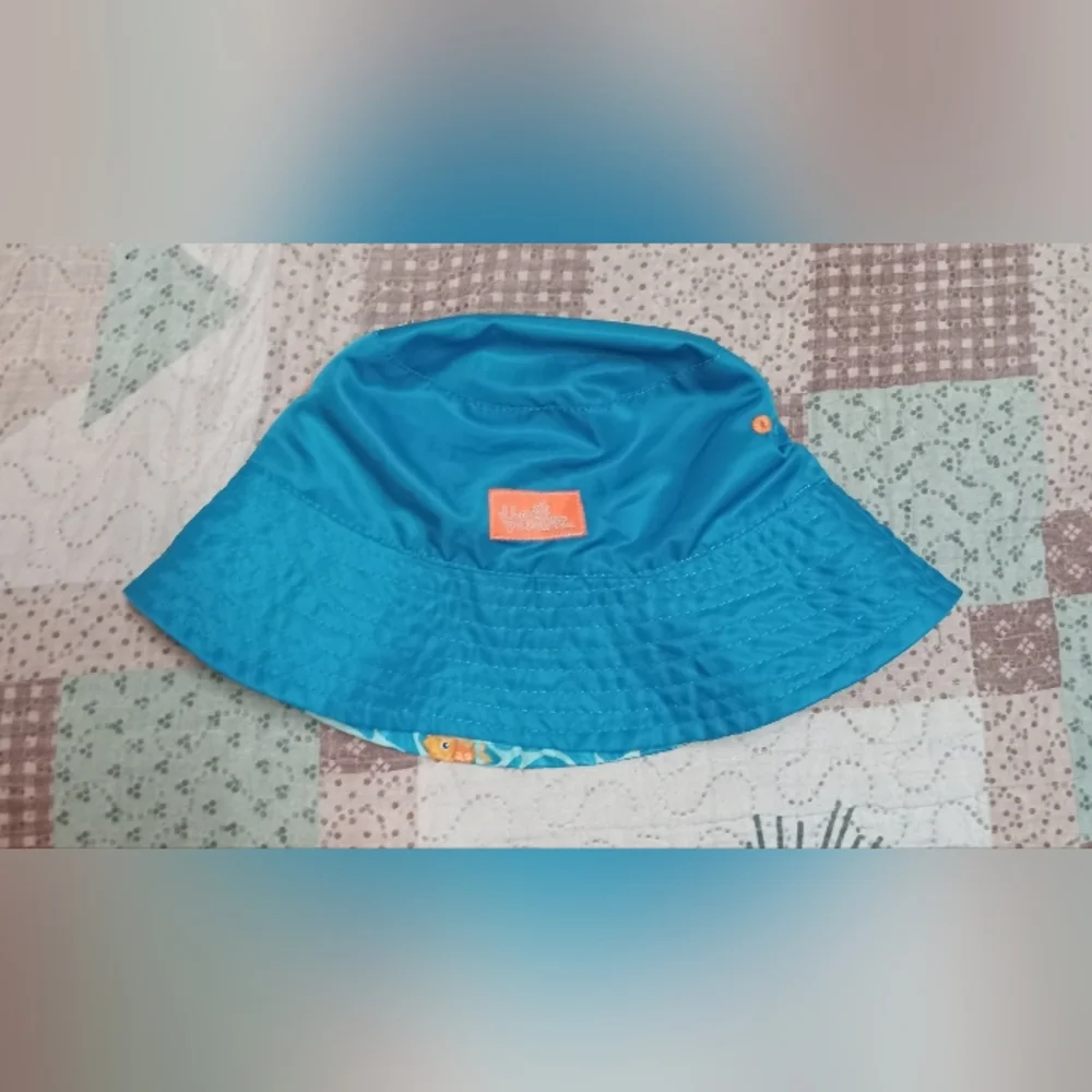 Blue Bucket Hat with Orange Logo